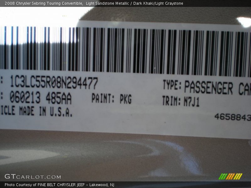 Light Sandstone Metallic / Dark Khaki/Light Graystone 2008 Chrysler Sebring Touring Convertible