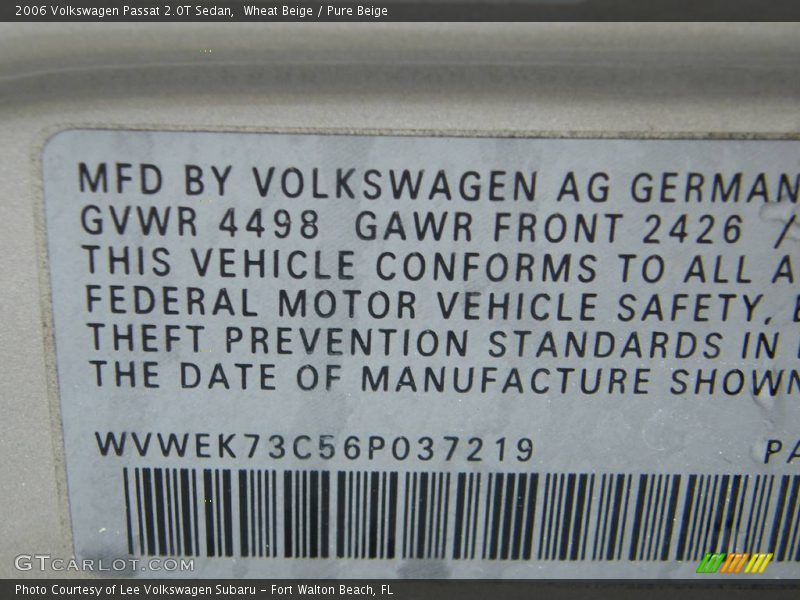 Wheat Beige / Pure Beige 2006 Volkswagen Passat 2.0T Sedan
