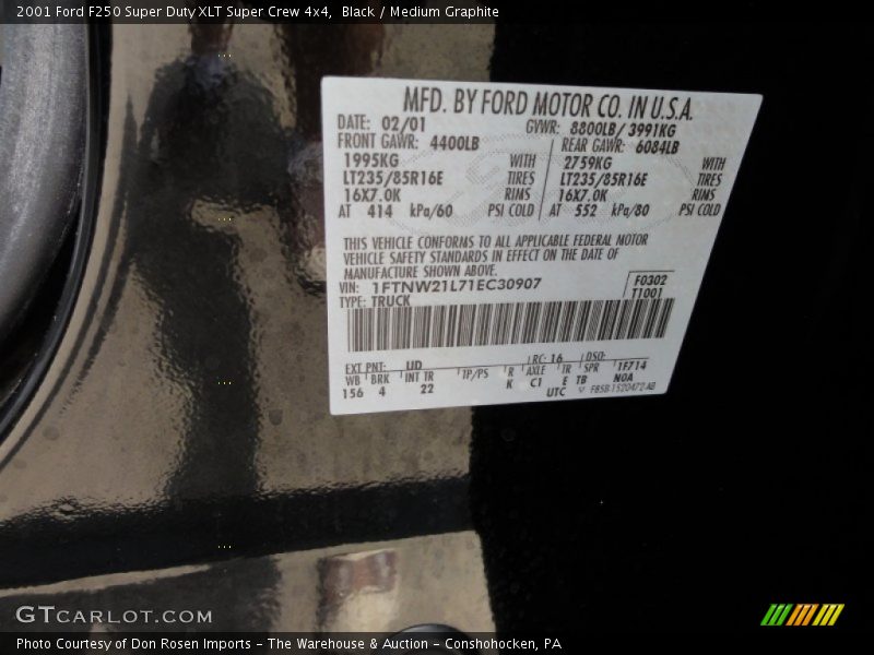 Black / Medium Graphite 2001 Ford F250 Super Duty XLT Super Crew 4x4