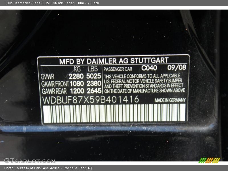 Black / Black 2009 Mercedes-Benz E 350 4Matic Sedan