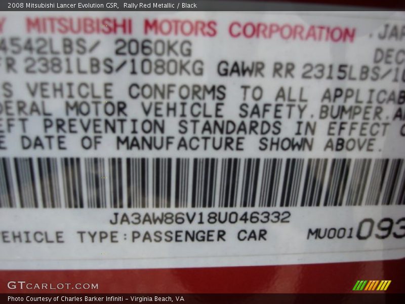 Rally Red Metallic / Black 2008 Mitsubishi Lancer Evolution GSR