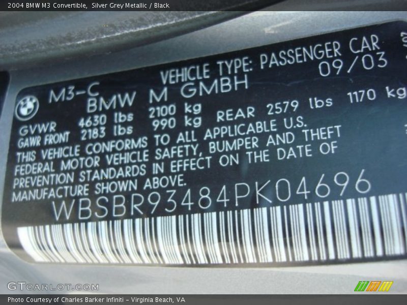 Silver Grey Metallic / Black 2004 BMW M3 Convertible