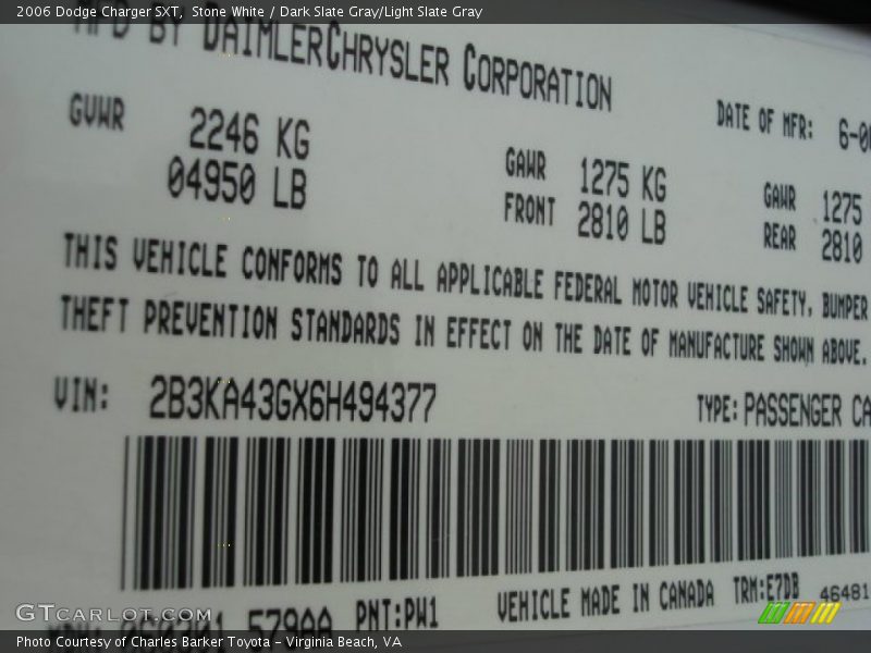 Stone White / Dark Slate Gray/Light Slate Gray 2006 Dodge Charger SXT