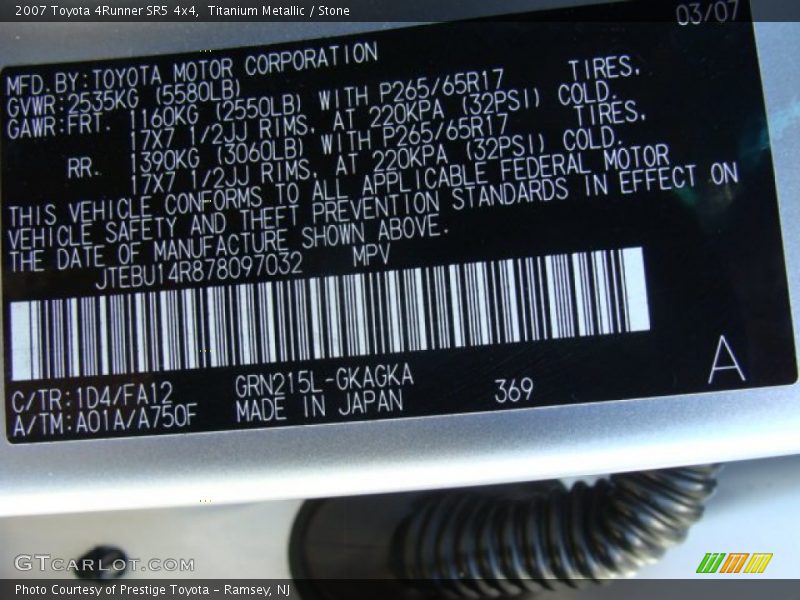 Titanium Metallic / Stone 2007 Toyota 4Runner SR5 4x4