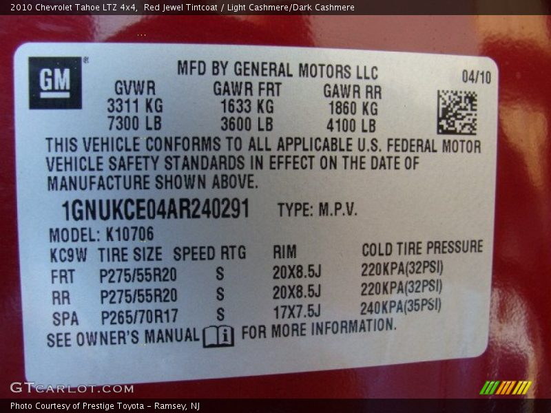 Red Jewel Tintcoat / Light Cashmere/Dark Cashmere 2010 Chevrolet Tahoe LTZ 4x4