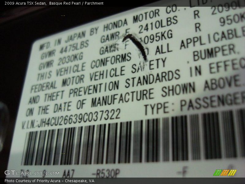 Basque Red Pearl / Parchment 2009 Acura TSX Sedan