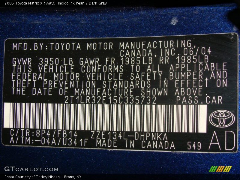 2005 Matrix XR AWD Indigo Ink Pearl Color Code 8P4