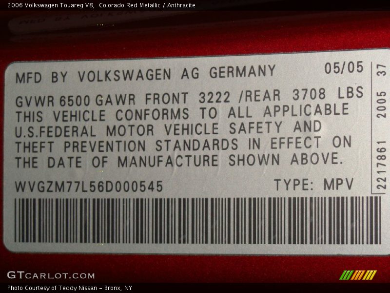Colorado Red Metallic / Anthracite 2006 Volkswagen Touareg V8