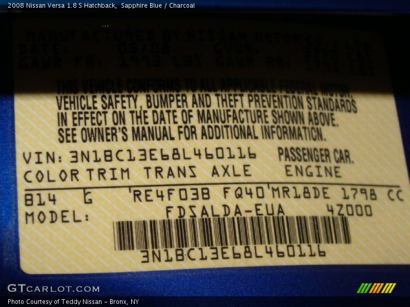 Sapphire Blue / Charcoal 2008 Nissan Versa 1.8 S Hatchback