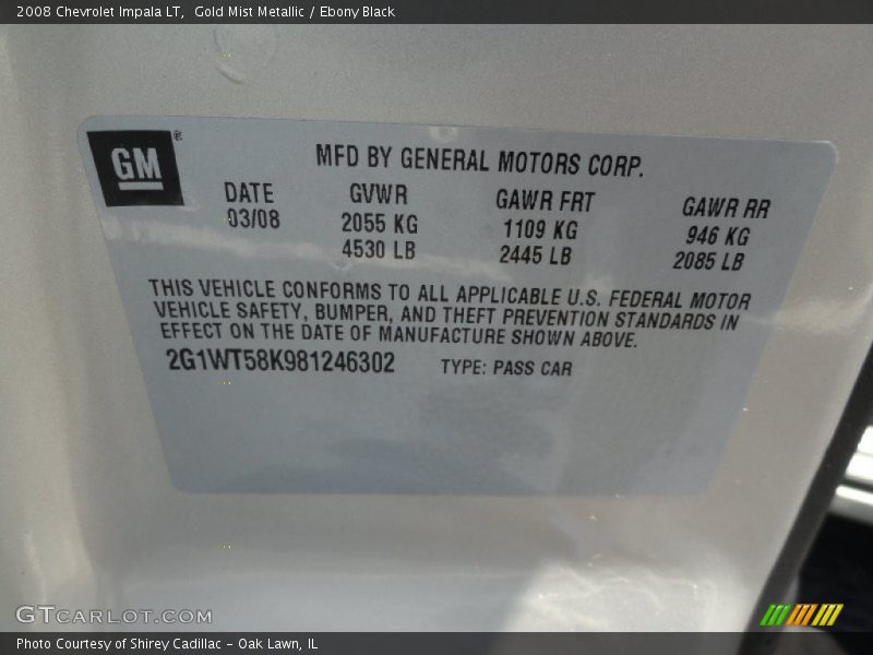 Gold Mist Metallic / Ebony Black 2008 Chevrolet Impala LT