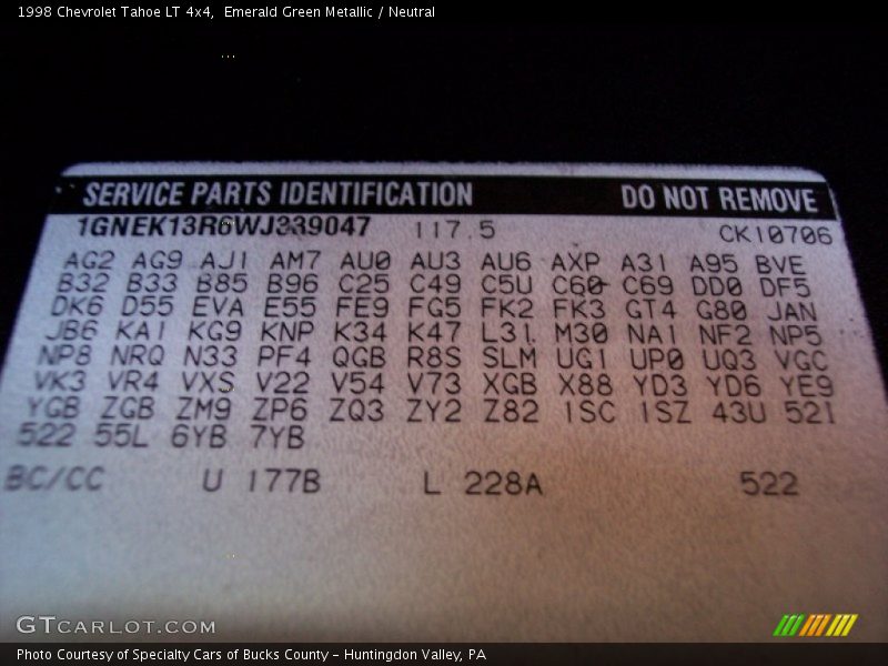 Info Tag of 1998 Tahoe LT 4x4