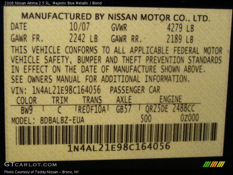 Majestic Blue Metallic / Blond 2008 Nissan Altima 2.5 SL