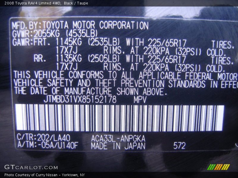 Black / Taupe 2008 Toyota RAV4 Limited 4WD