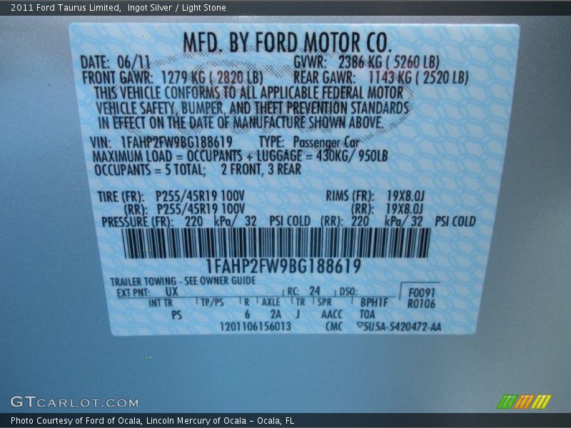 Ingot Silver / Light Stone 2011 Ford Taurus Limited