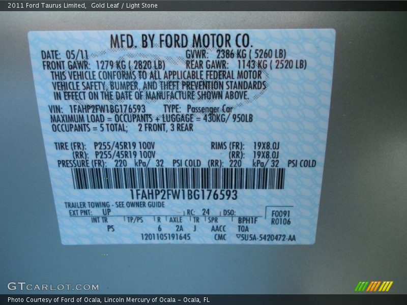 Gold Leaf / Light Stone 2011 Ford Taurus Limited