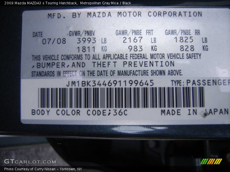 2009 MAZDA3 s Touring Hatchback Metropolitan Gray Mica Color Code 36C