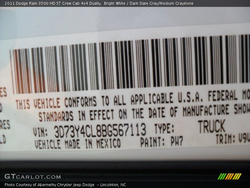 Bright White / Dark Slate Gray/Medium Graystone 2011 Dodge Ram 3500 HD ST Crew Cab 4x4 Dually