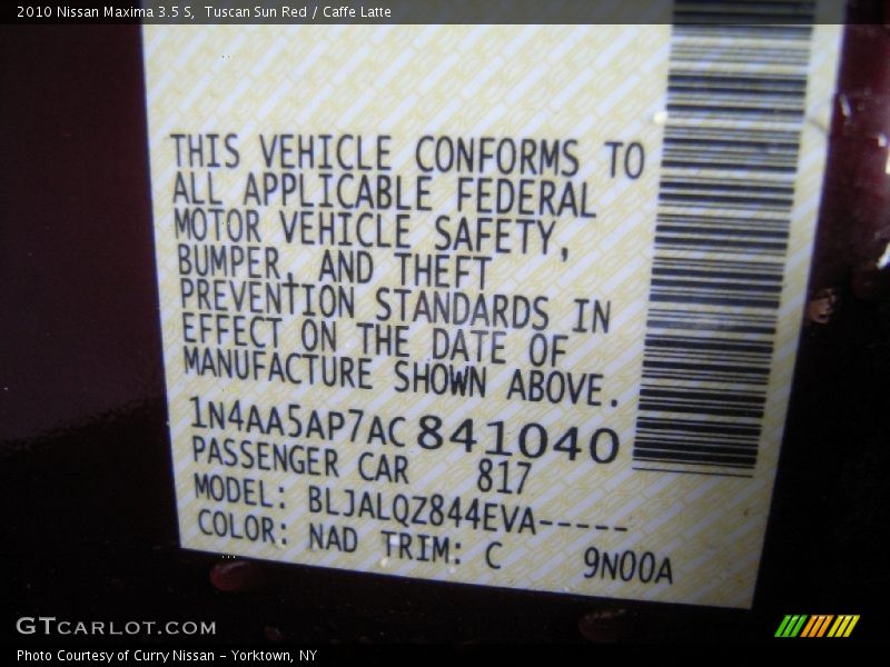 Tuscan Sun Red / Caffe Latte 2010 Nissan Maxima 3.5 S