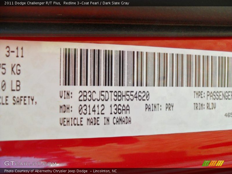 Redline 3-Coat Pearl / Dark Slate Gray 2011 Dodge Challenger R/T Plus