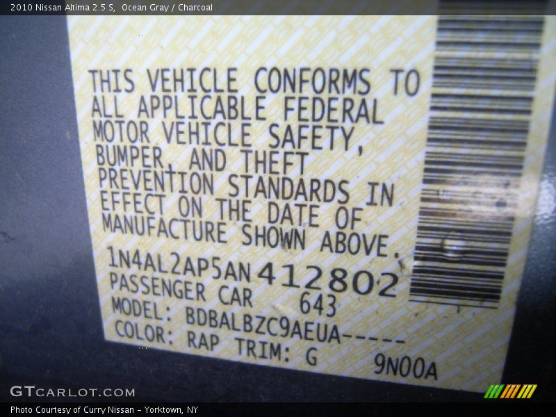 Ocean Gray / Charcoal 2010 Nissan Altima 2.5 S