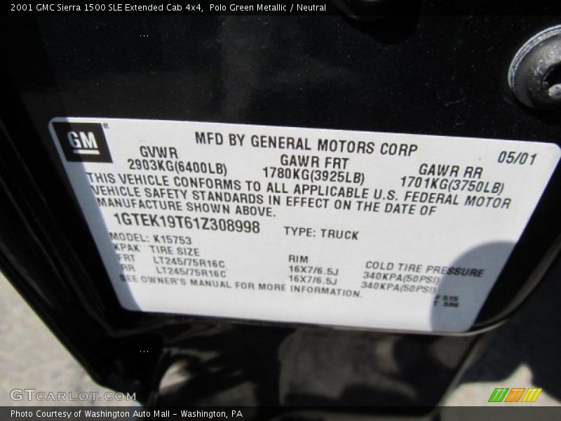 Polo Green Metallic / Neutral 2001 GMC Sierra 1500 SLE Extended Cab 4x4