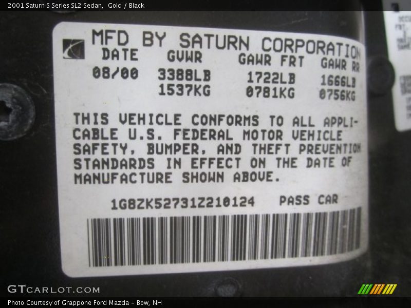 Gold / Black 2001 Saturn S Series SL2 Sedan