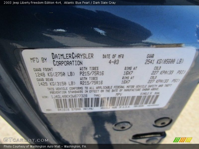 Atlantic Blue Pearl / Dark Slate Gray 2003 Jeep Liberty Freedom Edition 4x4