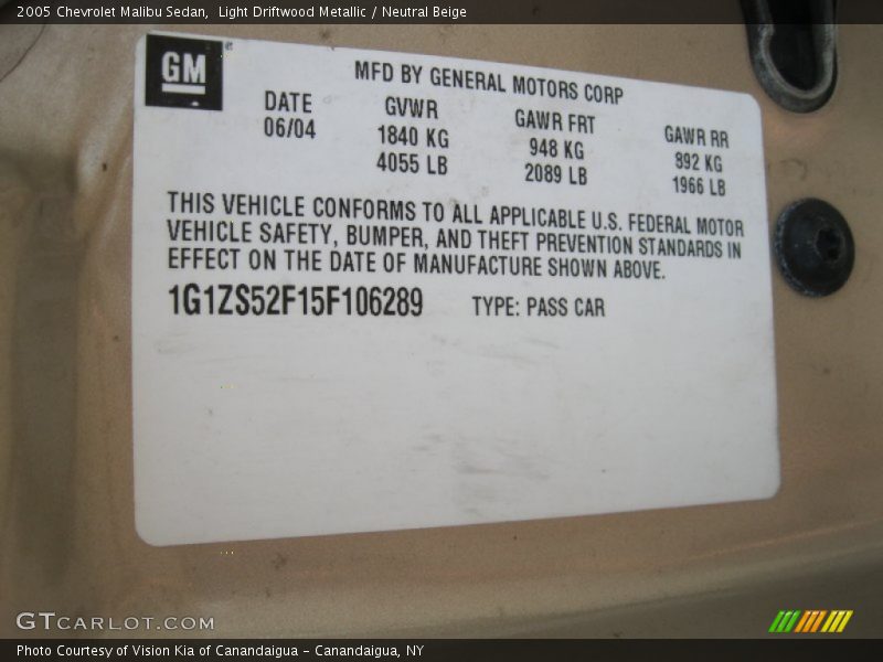 Light Driftwood Metallic / Neutral Beige 2005 Chevrolet Malibu Sedan