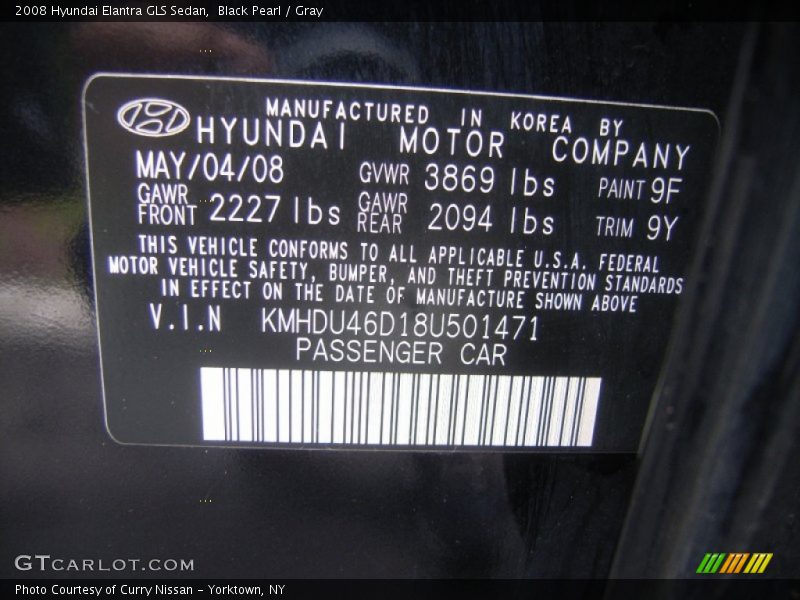 Black Pearl / Gray 2008 Hyundai Elantra GLS Sedan