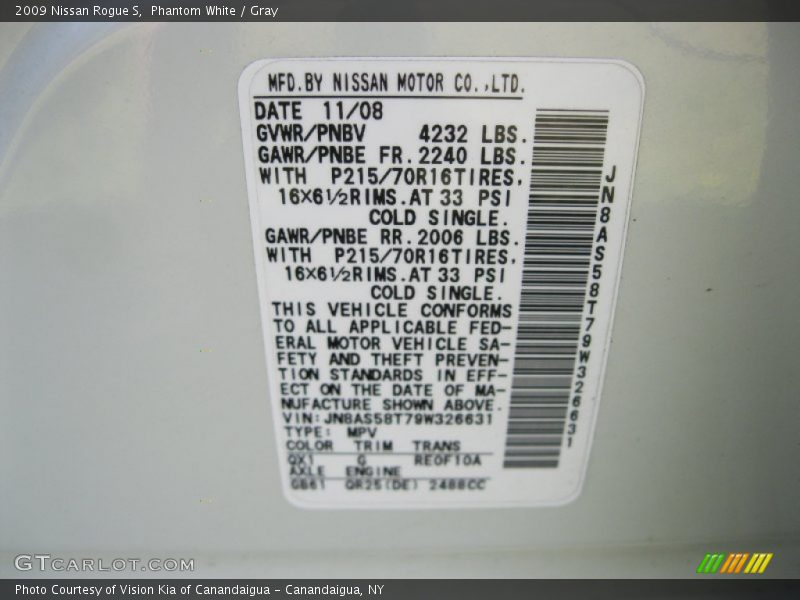 Phantom White / Gray 2009 Nissan Rogue S
