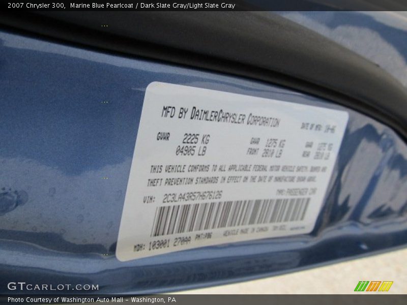 Marine Blue Pearlcoat / Dark Slate Gray/Light Slate Gray 2007 Chrysler 300