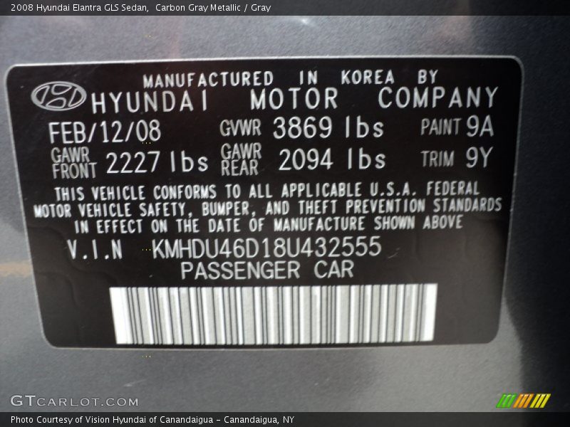 Carbon Gray Metallic / Gray 2008 Hyundai Elantra GLS Sedan