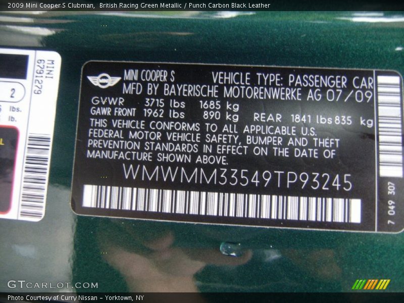 British Racing Green Metallic / Punch Carbon Black Leather 2009 Mini Cooper S Clubman