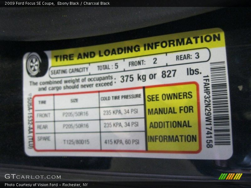 Ebony Black / Charcoal Black 2009 Ford Focus SE Coupe