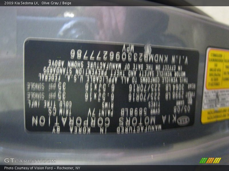 Olive Gray / Beige 2009 Kia Sedona LX