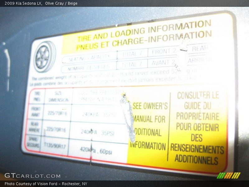 Olive Gray / Beige 2009 Kia Sedona LX