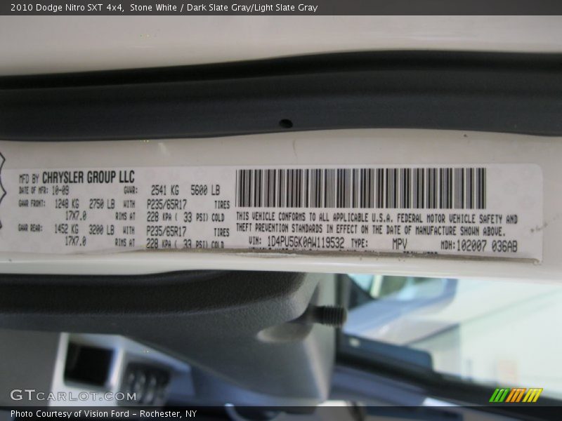 Stone White / Dark Slate Gray/Light Slate Gray 2010 Dodge Nitro SXT 4x4