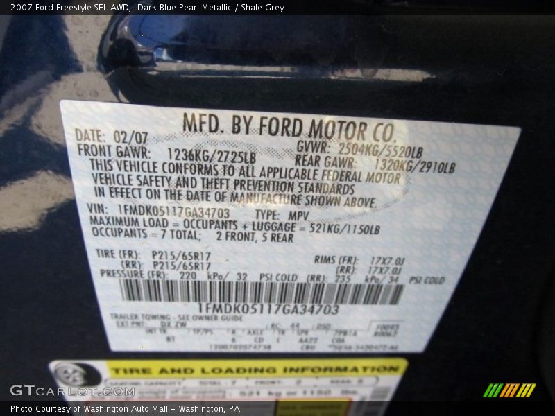 Dark Blue Pearl Metallic / Shale Grey 2007 Ford Freestyle SEL AWD