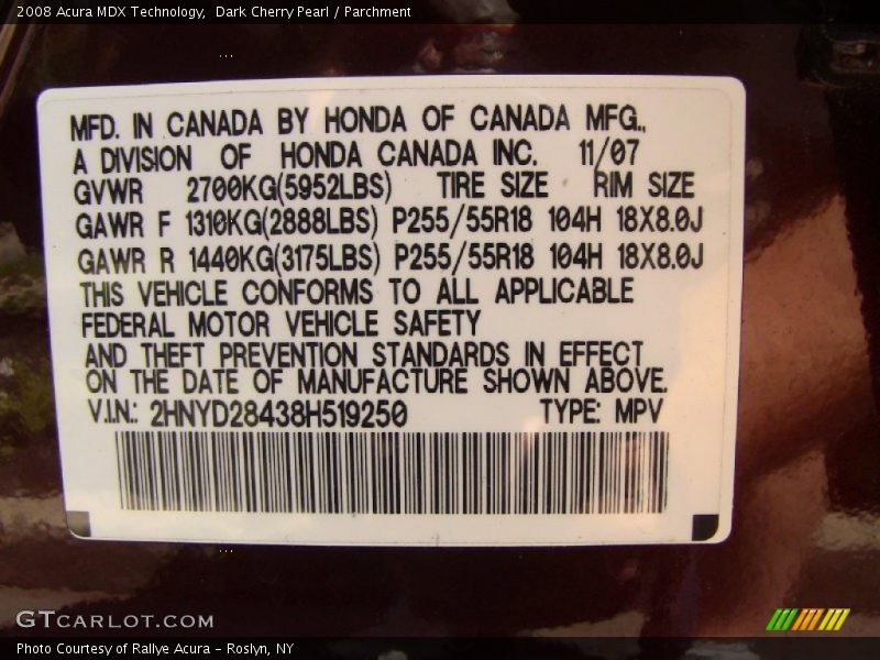 Dark Cherry Pearl / Parchment 2008 Acura MDX Technology