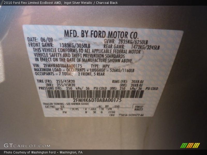 Ingot Silver Metallic / Charcoal Black 2010 Ford Flex Limited EcoBoost AWD