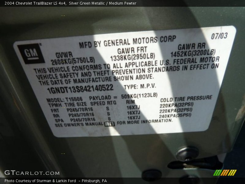 Silver Green Metallic / Medium Pewter 2004 Chevrolet TrailBlazer LS 4x4