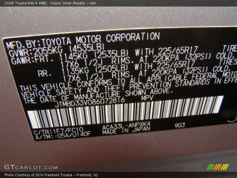 Classic Silver Metallic / Ash 2008 Toyota RAV4 4WD