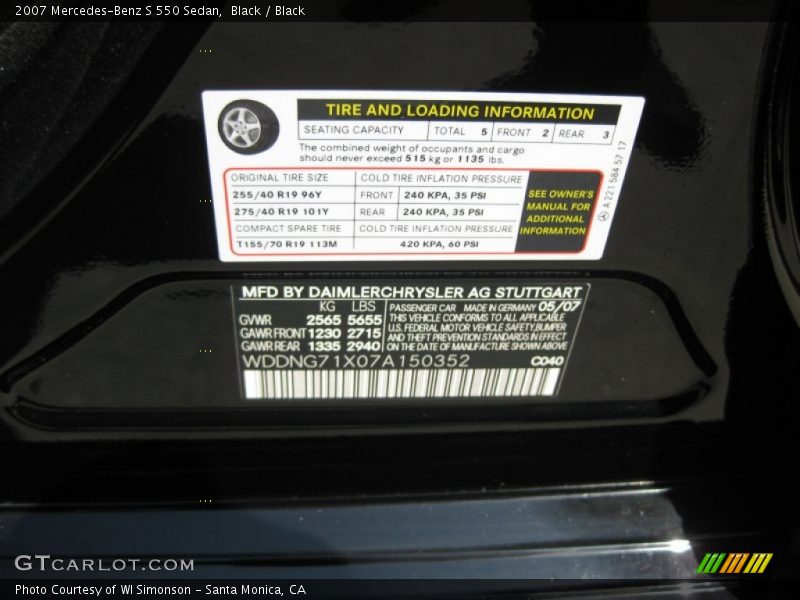 Black / Black 2007 Mercedes-Benz S 550 Sedan