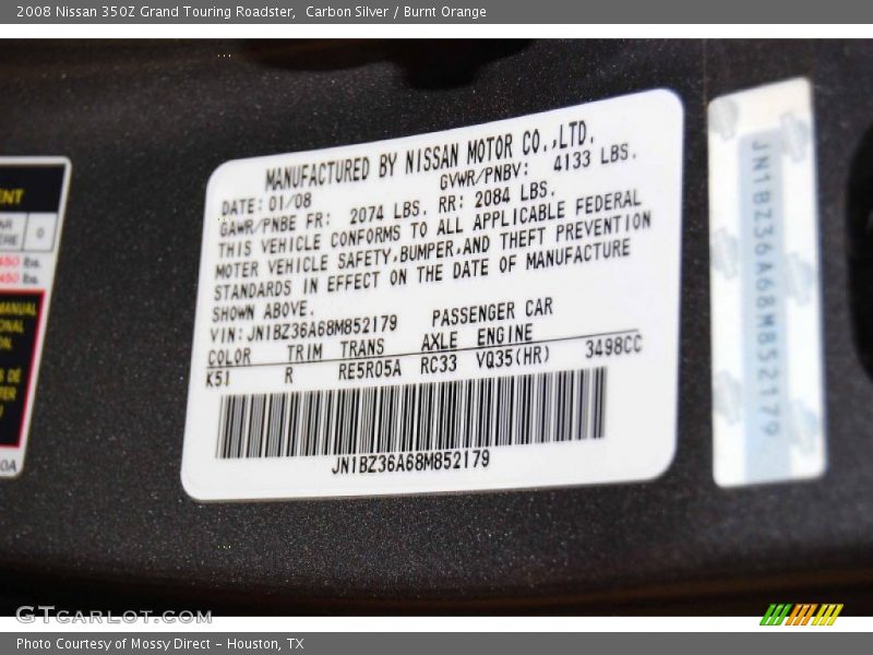 Carbon Silver / Burnt Orange 2008 Nissan 350Z Grand Touring Roadster