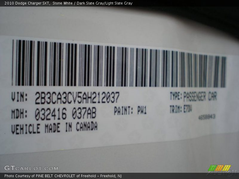 Stone White / Dark Slate Gray/Light Slate Gray 2010 Dodge Charger SXT