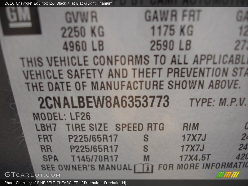 Black / Jet Black/Light Titanium 2010 Chevrolet Equinox LS