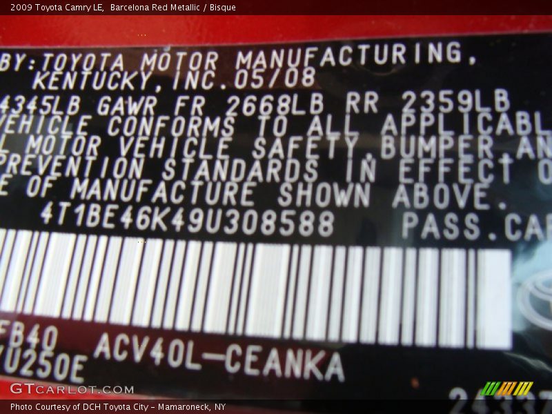 Barcelona Red Metallic / Bisque 2009 Toyota Camry LE