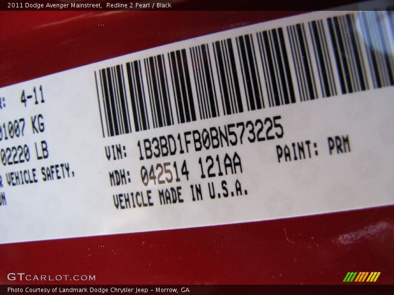 Redline 2 Pearl / Black 2011 Dodge Avenger Mainstreet