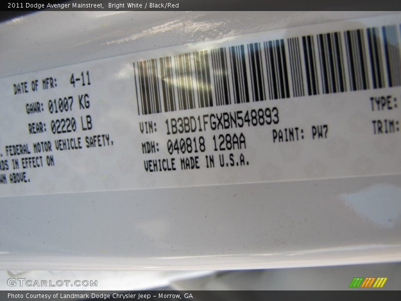 Bright White / Black/Red 2011 Dodge Avenger Mainstreet