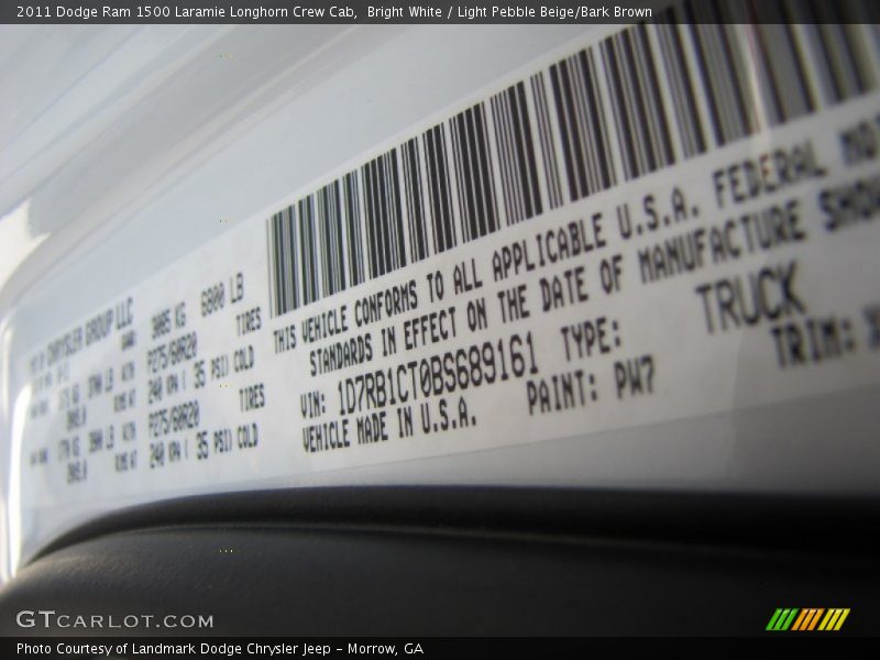 Bright White / Light Pebble Beige/Bark Brown 2011 Dodge Ram 1500 Laramie Longhorn Crew Cab
